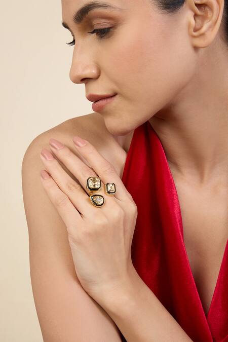 Shop Isharya Pink Crystals Embellished Adjustable Ring Online at Aza Fashions Shop_Isharya_Pink Crystals Embellished Adjustable Ring _Online_at_Aza_Fashions