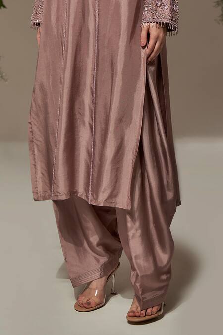 Rimple Agrawal_Pink Silk Beads, Sequins, Cut Work Round Neck Embroidered Kurta And Salwar Set _Online_at_Aza_Fashions