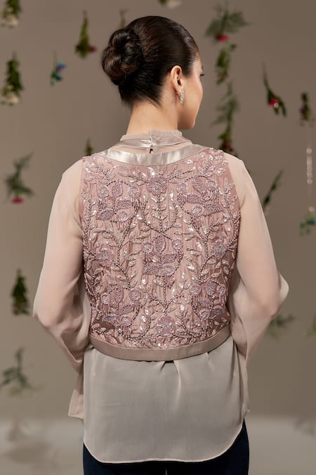 Rimple Agrawal Ivory Tie-Up Top & Embroidered Waistcoat 