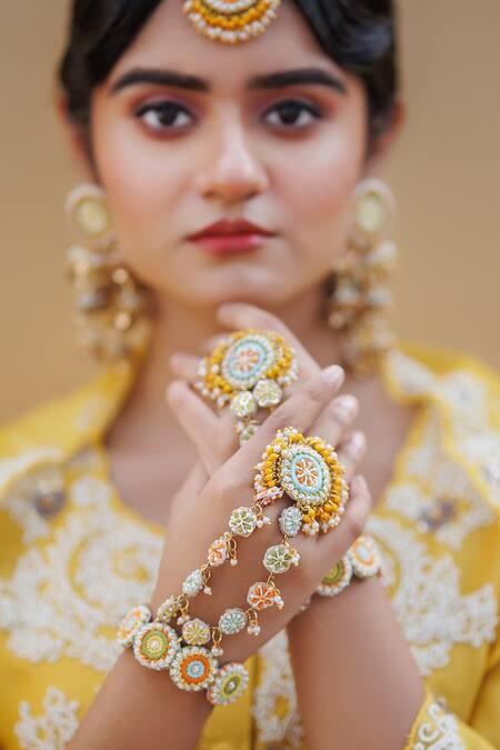 Buy_Kanyaadhan By Dhirajaayushi_Multi Color Imitation Diamonds Floral Fusion Jewellery Set _Online_at_Aza_Fashions