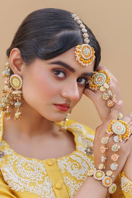 Shop_Kanyaadhan By Dhirajaayushi_Multi Color Imitation Diamonds Floral Fusion Jewellery Set _Online_at_Aza_Fashions