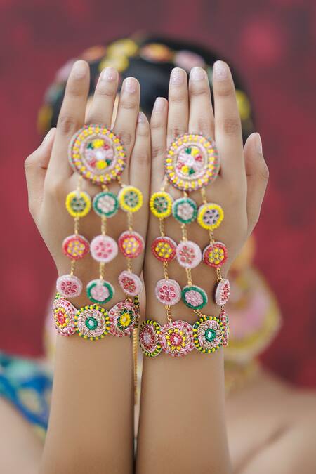 Shop_Kanyaadhan By Dhirajaayushi_Multi Color Beads Embellished Jewellery Set _Online_at_Aza_Fashions