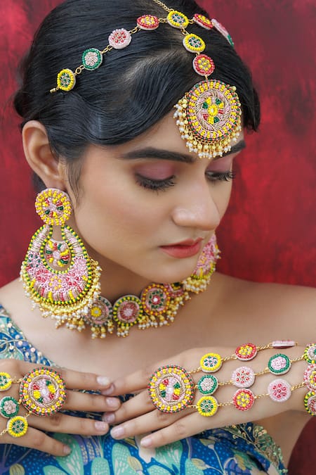 Kanyaadhan By Dhirajaayushi Multi Color Bead Embellished Jewellery Set 