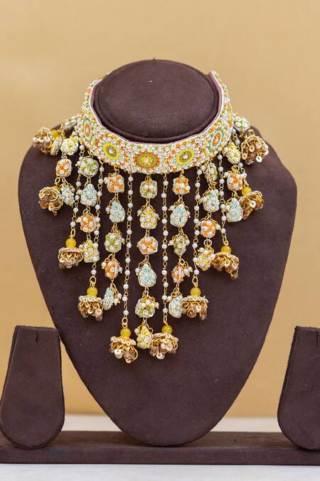 Buy_Kanyaadhan By Dhirajaayushi_Multi Color Embroidery Floral Choker Set 