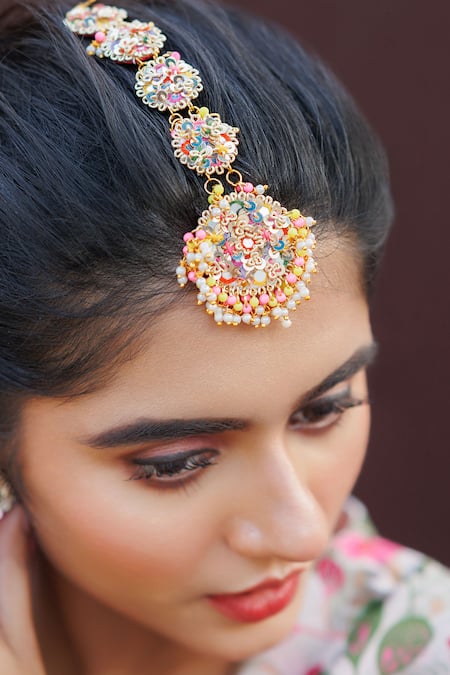 Shop Kanyaadhan By Dhirajaayushi Multi Color Beads, Embroidery Floral Choker Set Online at Aza Fashions Shop_Kanyaadhan By Dhirajaayushi_Multi Color Beads, Embroidery Floral Choker Set _Online_at_Aza_Fashions