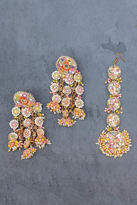 Kanyaadhan By Dhirajaayushi Multi Color Beads, Embroidery Floral Choker Set at Aza Fashions Kanyaadhan By Dhirajaayushi_Multi Color Beads, Embroidery Floral Choker Set _at_Aza_Fashions