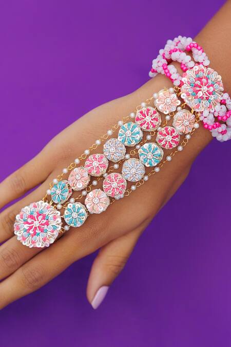 Kanyaadhan By Dhirajaayushi Multi Color Diamonds, Embroidery Floral Jewellery Set Online at Aza Fashions Kanyaadhan By Dhirajaayushi_Multi Color Diamonds, Embroidery Floral Jewellery Set _Online_at_Aza_Fashions