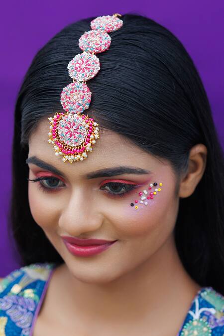 Buy Kanyaadhan By Dhirajaayushi Multi Color Diamonds, Embroidery Floral Jewellery Set Online at Aza Fashions Buy_Kanyaadhan By Dhirajaayushi_Multi Color Diamonds, Embroidery Floral Jewellery Set _Online_at_Aza_Fashions