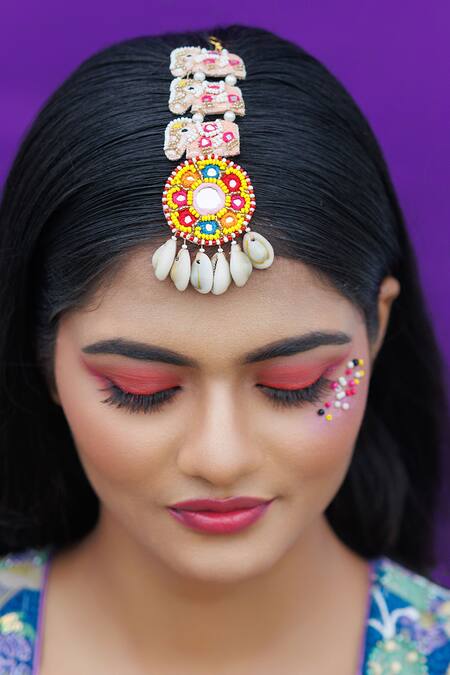 Kanyaadhan By Dhirajaayushi_Multi Color Mirrors, Beads Elephant Motif Pendant Necklace Set _Online_at_Aza_Fashions