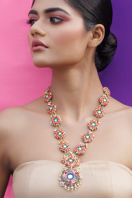 Kanyaadhan By Dhirajaayushi Multicolor Embroidered Necklace Set 