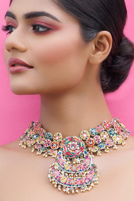Kanyaadhan By Dhirajaayushi Mirror Embroidered Pendant Necklace Set 