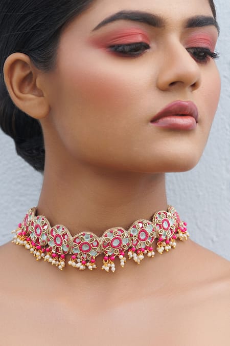 Kanyaadhan By Dhirajaayushi Multicolor Mirror Embroidered Choker Set 