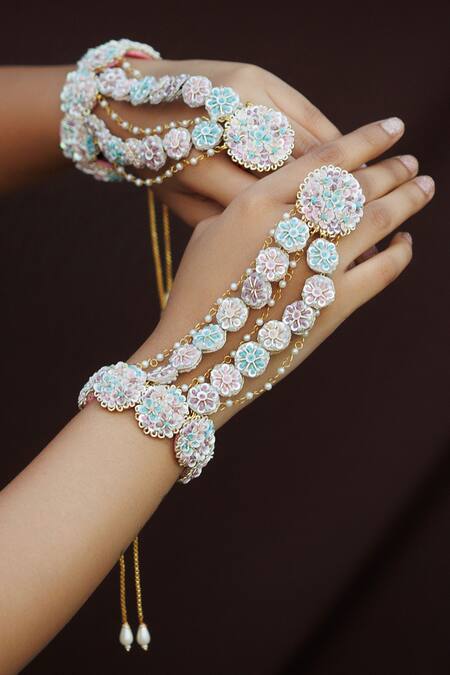 Kanyaadhan By Dhirajaayushi Multi Color Mirrors, Beads Gold Toned Embroidered Jewellery Set Online at Aza Fashions Kanyaadhan By Dhirajaayushi_Multi Color Mirrors, Beads Gold Toned Embroidered Jewellery Set _Online_at_Aza_Fashions