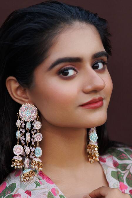 Kanyaadhan By Dhirajaayushi Multi Color Mirrors, Beads Gold Toned Embroidered Jewellery Set at Aza Fashions Kanyaadhan By Dhirajaayushi_Multi Color Mirrors, Beads Gold Toned Embroidered Jewellery Set _at_Aza_Fashions