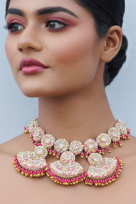 Kanyaadhan By Dhirajaayushi Mirror Embroidered Pendant Necklace Set 
