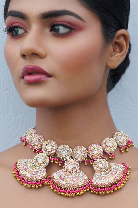 Kanyaadhan By Dhirajaayushi Multi Color Tassels, Mirrors, Sequins, Beads Embroidered Pendant Necklace Set Online at Aza Fashions Kanyaadhan By Dhirajaayushi_Multi Color Tassels, Mirrors, Sequins, Beads Embroidered Pendant Necklace Set _Online_at_Aza_Fashions