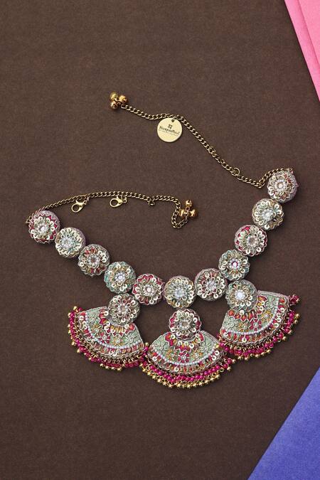 Shop_Kanyaadhan By Dhirajaayushi_Multi Color Tassels, Mirrors, Sequins, Beads Embroidered Pendant Necklace Set _Online_at_Aza_Fashions