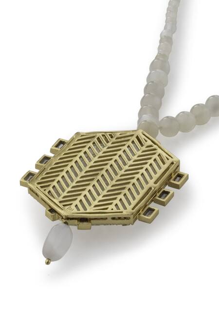 Buy_Aulerth_White Art Deco Semi Precious Pendant Necklace _Online_at_Aza_Fashions