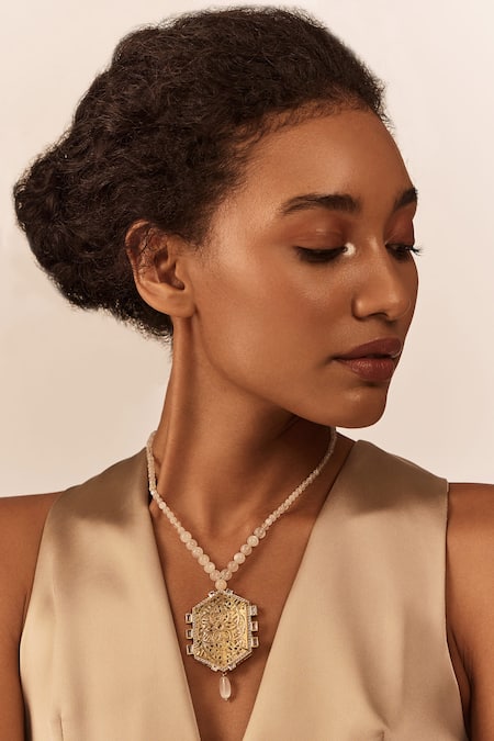 Aulerth Art Deco White Semi Precious Pendant Necklace 