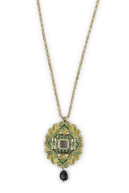 Aulerth_Green Gold Plated Rumeli Helios Pendant Necklace _Online_at_Aza_Fashions
