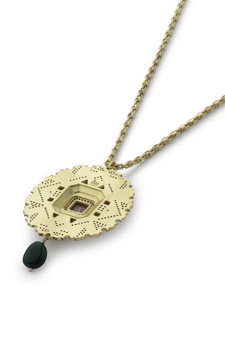 Buy_Aulerth_Green Gold Plated Rumeli Helios Pendant Necklace _Online_at_Aza_Fashions