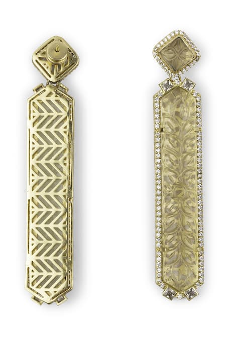 Shop_Aulerth_Gold Plated Stones Art Deco Semi Precious Drop Earrings _at_Aza_Fashions