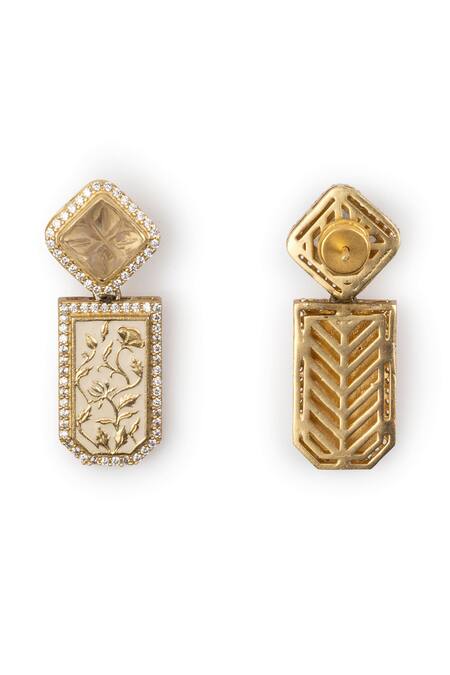 Aulerth_White Stones Gold Plated Semi Precious Drop Earrings _Online_at_Aza_Fashions