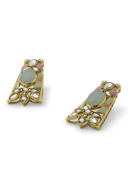 Aulerth_Green Stones Gulmohar Springtime Stud Earrings _Online_at_Aza_Fashions