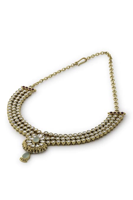 Aulerth_Gold Plated Gulmohar Dual Strand Choker Necklace _Online_at_Aza_Fashions