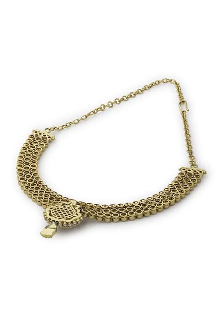 Buy_Aulerth_Gold Plated Gulmohar Dual Strand Choker Necklace _Online_at_Aza_Fashions