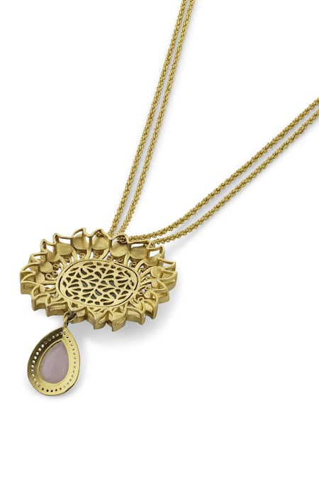 Aulerth_Green Gulmohar Hyacinth Pendant Necklace _Online_at_Aza_Fashions