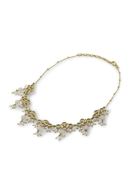 Aulerth_Green Gulmohar Chainlet Choker Necklace _Online_at_Aza_Fashions