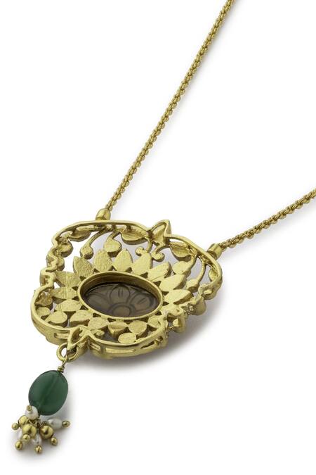Aulerth_Green Gulmohar Mini Floralia Pendant Necklace _Online_at_Aza_Fashions
