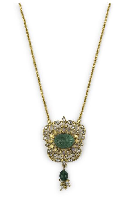 Buy_Aulerth_Green Gulmohar Mini Floralia Pendant Necklace _Online_at_Aza_Fashions