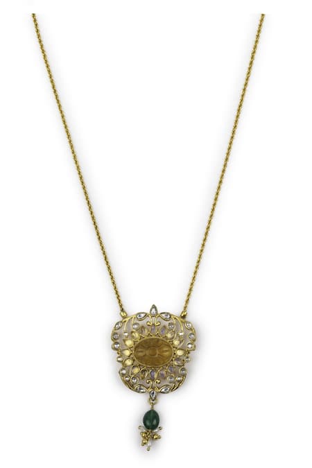 Aulerth_Yellow Gulmohar Mini Floralia Pendant Necklace _Online_at_Aza_Fashions