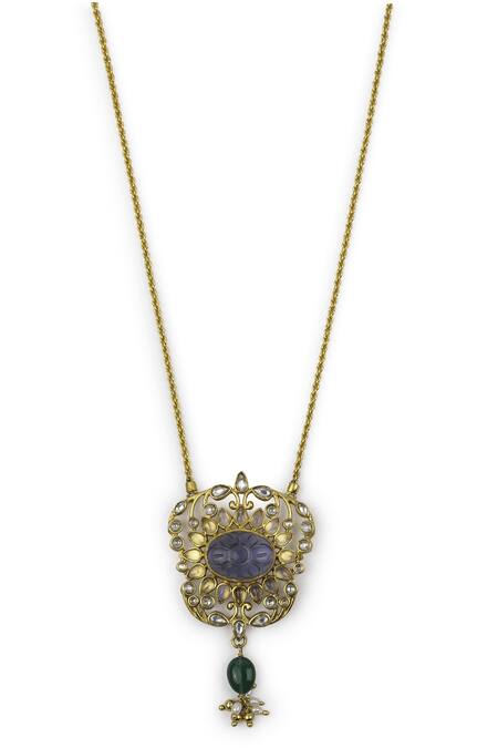 Aulerth_Blue Gulmohar Mini Floralia Pendant Necklace _Online_at_Aza_Fashions