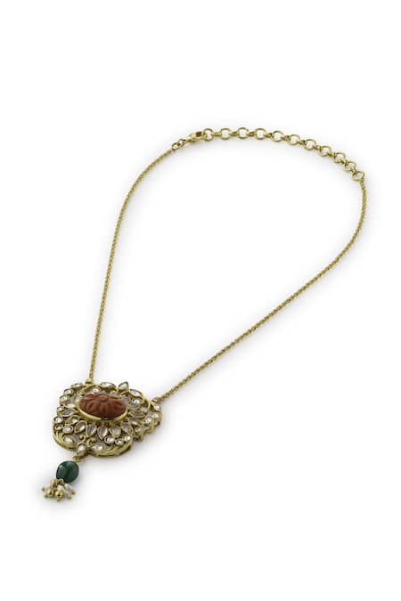 Aulerth Gulmohar Mini Carved Floralia Pendant Necklace 