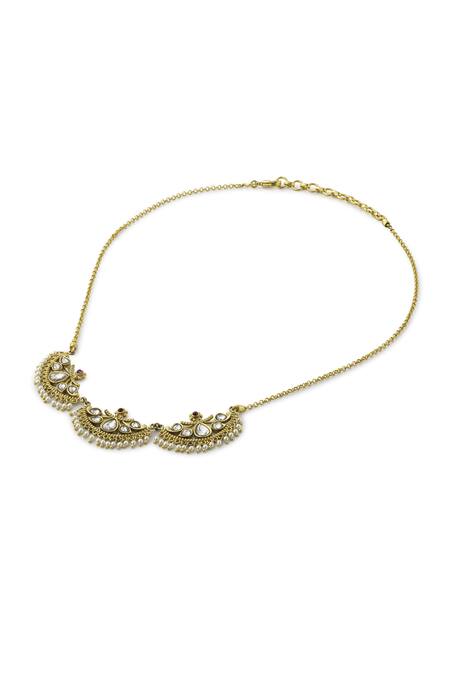Aulerth_Gold Plated Gulmohar Crescent Necklace _Online_at_Aza_Fashions