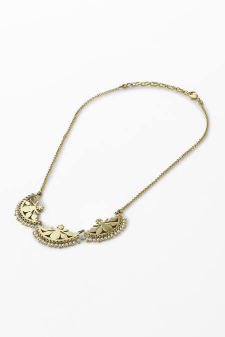 Buy_Aulerth_Gold Plated Gulmohar Crescent Necklace _Online_at_Aza_Fashions