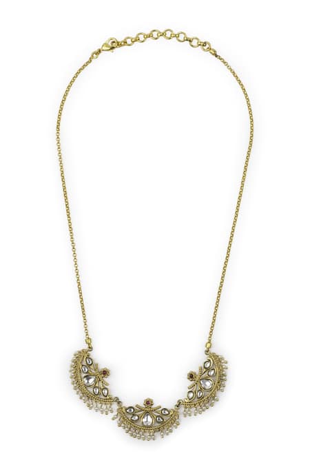 Shop_Aulerth_Gold Plated Gulmohar Crescent Necklace _at_Aza_Fashions