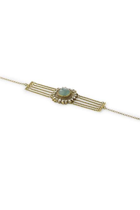 Shop_Aulerth_Green Gulmohar Hyacinth Choker Necklace _at_Aza_Fashions