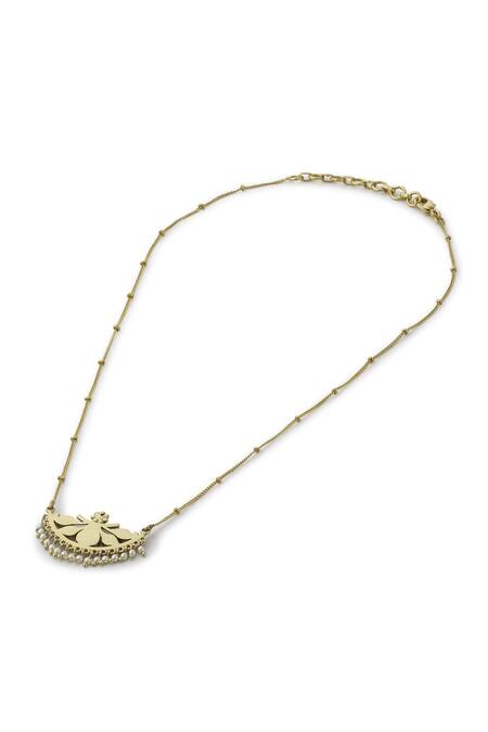 Aulerth_Red Gulmohar Crescent Pendant Chainlet Necklace _Online_at_Aza_Fashions