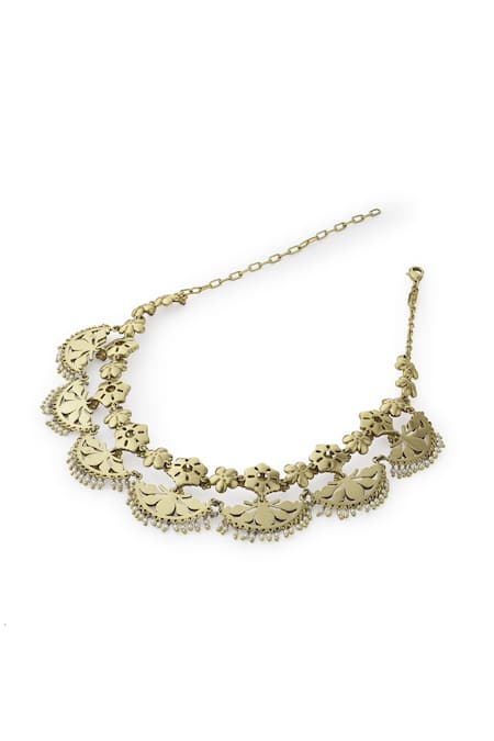 Aulerth_Red Gulmohar Crescent Bloom Choker _Online_at_Aza_Fashions