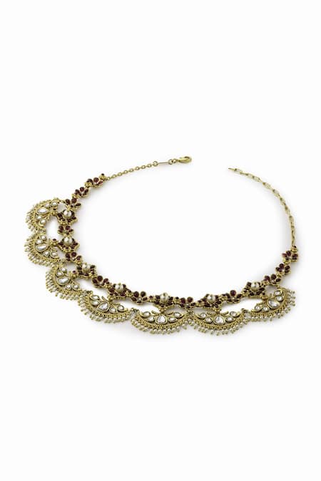 Buy_Aulerth_Red Gulmohar Crescent Bloom Choker _Online_at_Aza_Fashions