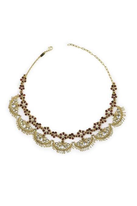 Shop_Aulerth_Red Gulmohar Crescent Bloom Choker _at_Aza_Fashions
