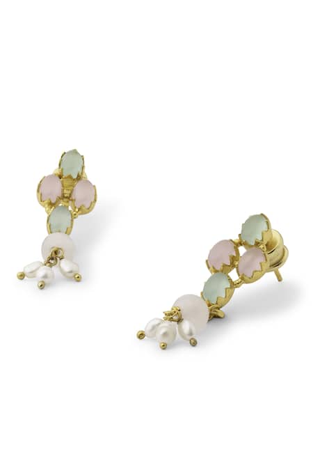 Aulerth Gulmohar Drop Earrings with Semi Precious Stones 