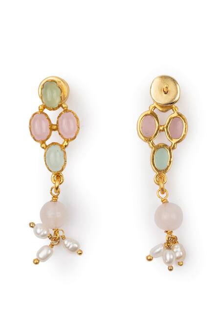 Aulerth_Green Stones Gulmohar Drop Earrings With Semi Precious _Online_at_Aza_Fashions