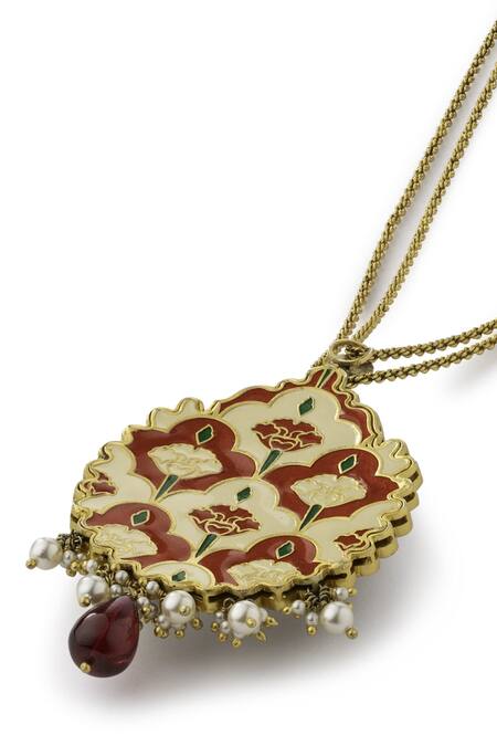 Aulerth_Red Pakeezah Splendor Teardrop Pendant Necklace _Online_at_Aza_Fashions