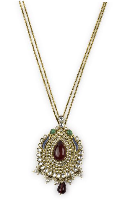 Buy_Aulerth_Red Pakeezah Splendor Teardrop Pendant Necklace _Online_at_Aza_Fashions