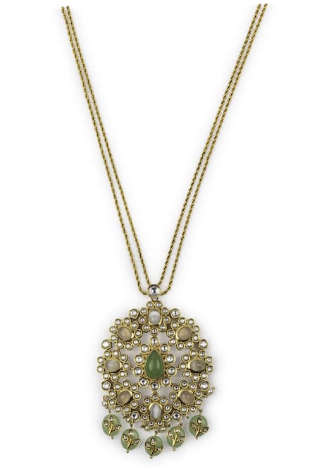 Aulerth Green Rosa Splendor Long Pendant Necklace Online at Aza Fashions Aulerth_Green Rosa Splendor Long Pendant Necklace _Online_at_Aza_Fashions